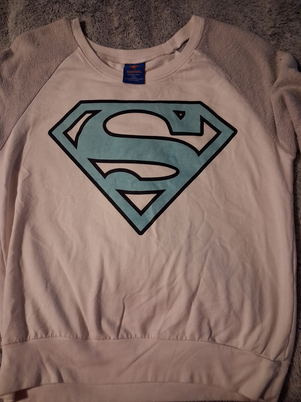 DC Comics White Long Sleeve Sweatshirt with Light Blue and Black Superman Shield - Picture 2 of 6